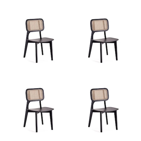 Manhattan Comfort Versailles Square Dining Chair in Black and Natural Cane, Set of 4 2-DCCA01-BK